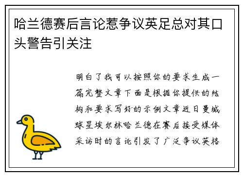 哈兰德赛后言论惹争议英足总对其口头警告引关注
